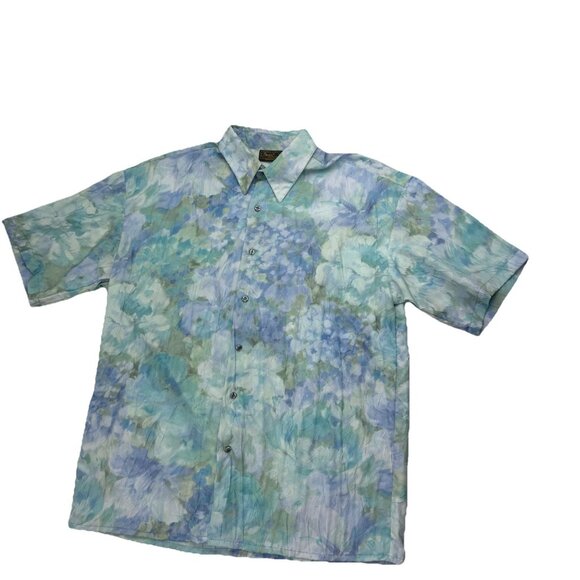 VTG Monzini Collection Mens XL Blue Watercolor Short Sleeve Button Up Shirt - Picture 1 of 7